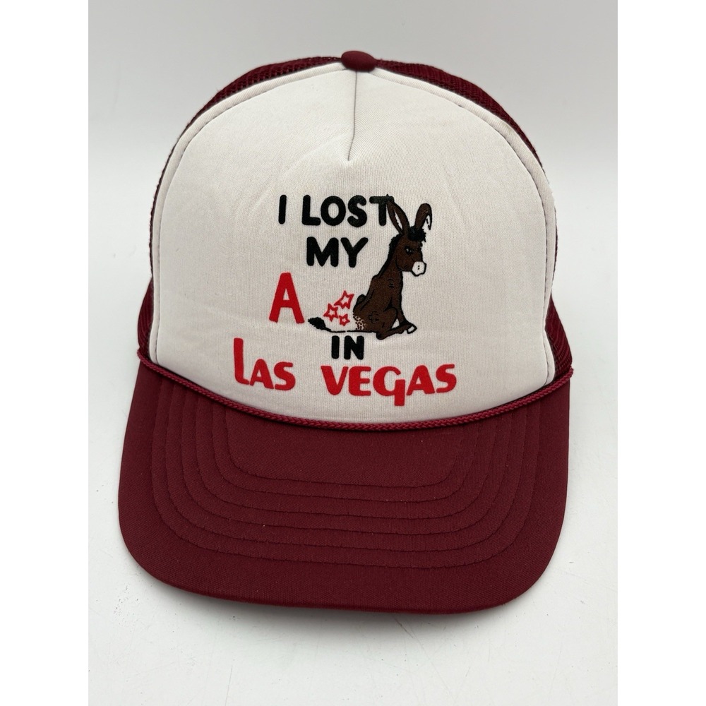 Vintage 80s Trucker Hat I Lost My A$$‎ in Las Vegas Snapback Mesh Cap Taiwan